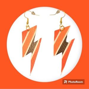 Thunderbolt stripped faux leather earrings